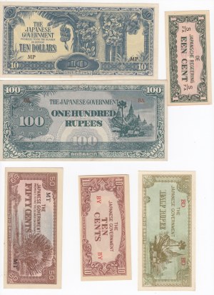 Group of Banknotes: Malaya (Japanese Government), Burma, Netherland Indies (Japanese occupation), Philippines (Japanese