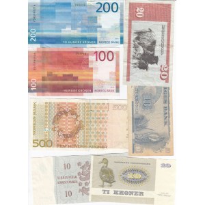 Group of Banknotes: Denmark, Finland, Faeroe Islands, Norway (7)
