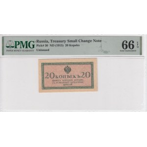 Russia (Treasury Small Change Note) 20 Kopeks ND (1915) - PMG 66 EPQ Gem Uncirculated