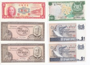 Group of Banknotes: Singapore, Taiwan, Tonga (6)