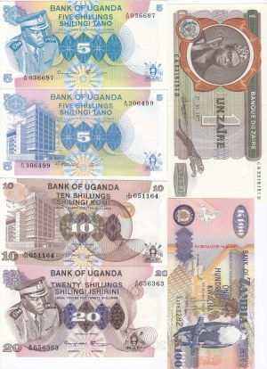 Group of Banknotes: Zaire, Zambia, Uganda (8)
