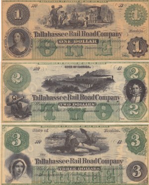 Tallahassee Rail Road Company 1, 2 & 3 Dollars (3)
