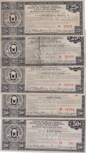 County of Guilford 25 Cents- 5 Dollars 1933 Scripts (9)