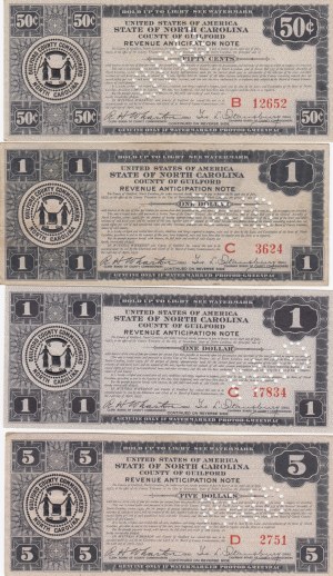 County of Guilford 25 Cents- 5 Dollars 1933 Scripts (9)