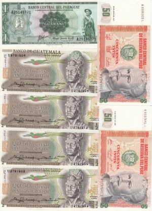 Group of Banknotes: Paraguay, Guatemala, Peru, Costa Rica, Uruguay (24)
