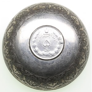 Wine Tasting Tray with Iranian 5 Rials AH 1323 / 1944 - Mohammad Reza Pahlavi (1941-1979)