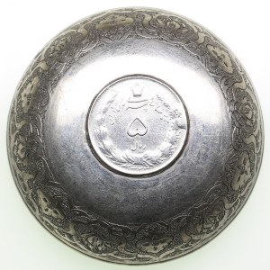 Wine Tasting Tray with Iranian 5 Rials AH 1323 / 1944 - Mohammad Reza Pahlavi (1941-1979)