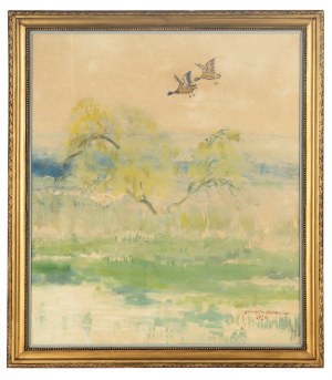 Stanislaw Maslowski (1853 Wlodawa - 1926 Warsaw), Ducks over the wetlands, 1920.
