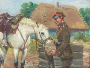 Jerzy Kossak (1886 Kraków - 1955 there), Lancer drinking a horse, 1936.