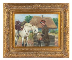 Jerzy Kossak (1886 Kraków - 1955 there), Lancer drinking a horse, 1936.