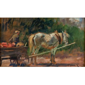 Wojciech Kossak (1856 Paryż - 1942 Kraków), Zaprzęg z białym koniem, 1931 r.