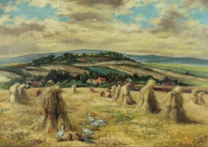 Antoni Procajłowicz (1876 Rodatycze/Galicia - 1949 Kraków), Landscape with geese on a stubble field