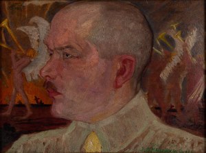 Jan Mazurkiewicz (1886-1978), Male portrait with symbolic scene