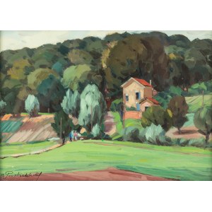 Basile Poustochkine (1893 Moskwa - 1973 Neuilly sur Seine), Pejzaż z domem