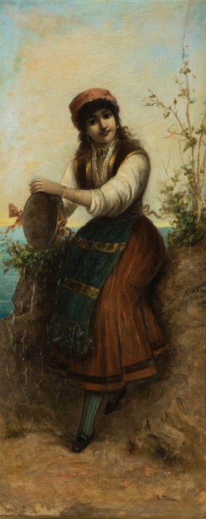 Egisto Ferroni (1835-1912), Girl with a tambourine