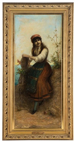 Egisto Ferroni (1835-1912), Girl with a tambourine