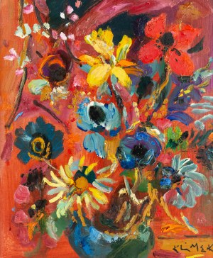 Ludwik Klimek (1912 Skoczów - 1992 Nice), Flowers in a vase on an orange background
