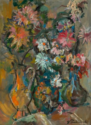 Zdzisław Przebindowski (1902 Kraków - 1986 there), Flowers in vases
