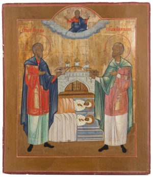 Icon - Saints Cosmas and Damian, Russia, first half of the 20th century.