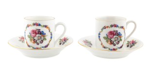 Pair of mocha cups, Bavaria, Hertel Jacob, mid-20th century.