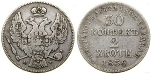 Poland, 30 kopecks = 2 zlotys, 1836 MW, Warsaw