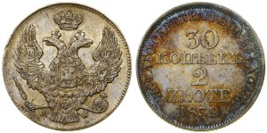 Poland, 30 kopecks = 2 zlotys, 1839 MW, Warsaw