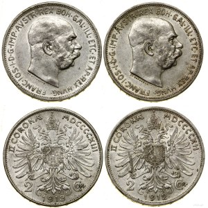 Austria, zestaw: 2 x 2 korony, 1912, 1913, Wiedeń