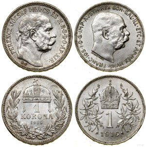 Austria, set: 2 x 1 crown, 1915-1916