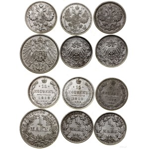Europa - różne, zestaw 6 monet (3 x rosyjska, 3 x niemiecka), 1905-1919