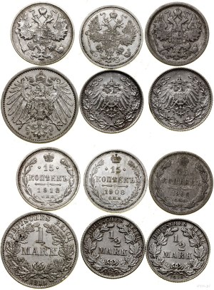 Europa - różne, zestaw 6 monet (3 x rosyjska, 3 x niemiecka), 1905-1919