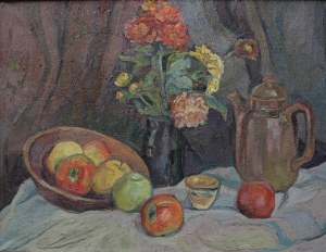 Emilia Bartoszek, Still life with apples and a jug, 1980
