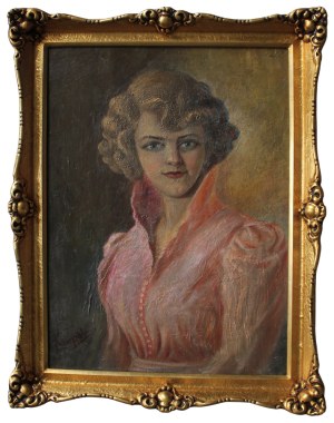 Antoni Kierpal, Portrait of a Woman in a Pink Dress