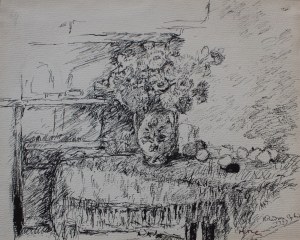 Hanna Rudzka-Cybisowa, Still life with flowers in a vase on a table, 1939