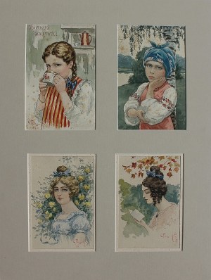 A.N. (1st half of 20th century), Children and young women-4 works in a common frame, 1917