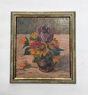 Donald Solo painting, 1991, flowers, 26x23 cm