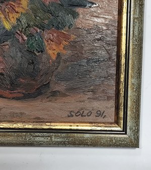 Donald Solo painting, 1991, flowers, 26x23 cm