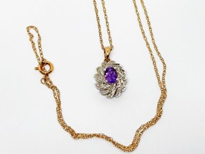 Gold 375/9K Necklace with Amethyst and 0.10 Ct Diamonds