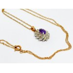 Gold 375/9K Necklace with Amethyst and 0.10 Ct Diamonds