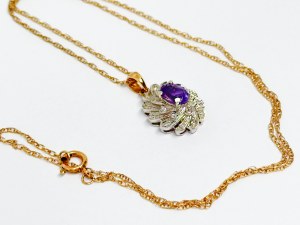 Gold 375/9K Necklace with Amethyst and 0.10 Ct Diamonds