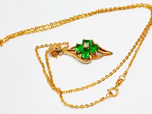 Gold 375/9K necklace with white and green stones