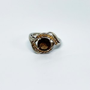 Silver Wavy Ring with Citrines and Smoky Quartz
