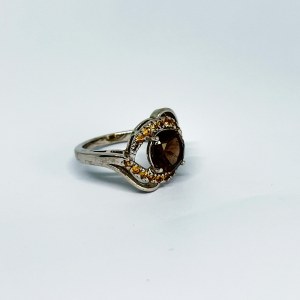 Silver Wavy Ring with Citrines and Smoky Quartz