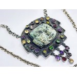 Silver Olmec necklace with Jade head and stones (Amethysts, Citrines, Garnets, etc)