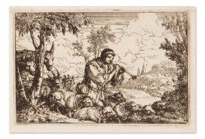 JONAS UMBACH (GERMANY / GERMAN 1624 - 1693) - Flock and shepherd playing the flute