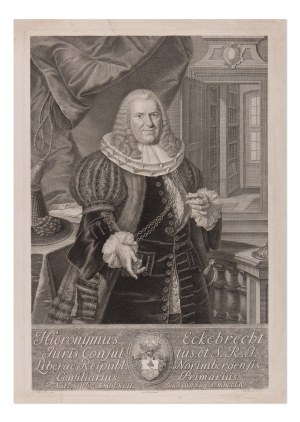 JOHANN WILHELM WINDTER (GERMANY / GERMAN 1696 - 1757) - Hieronymus Eckebrecht Juris Consultus, et S.R.I. Liberae Reipubl. Nurembergensis Consiliarius Primarius. Nat. d. XVII Dec. A. MDCXCII.