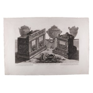GIOVANNI BATTISTA PIRANESI (ITALY / ITALIAN 1720 - 1778) - Due Urne cinerarie antiche di marmo adornate con finisimi intagli ed arabeschi (large sheet)