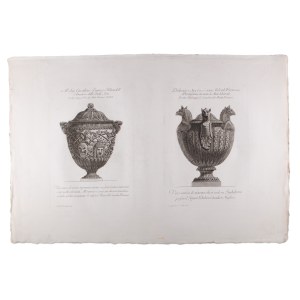 GIOVANNI BATTISTA PIRANESI (ITALY / ITALIAN 1720 - 1778) - Vaso antico di marmo vagamente ornato con fusti d'edera... and Vaso antico di marmo che si vede in Inghilterra presso il Signor Dalton Cavaliere Inglese... (large sheet)