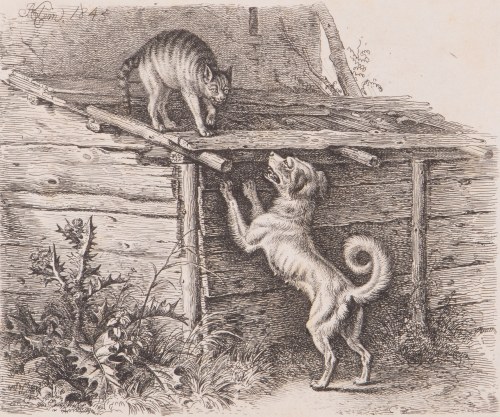 JOHANN ADAM KLEIN (GERMANY / GERMAN 1792 - 1875) - The cat in the stable