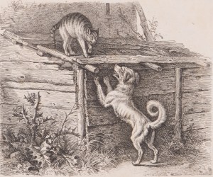 JOHANN ADAM KLEIN (GERMANY / GERMAN 1792 - 1875) - The cat in the stable