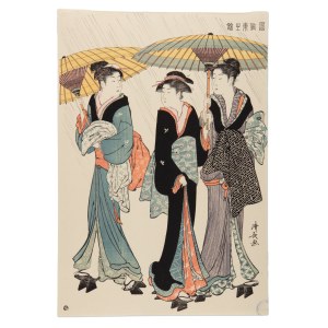 TORII KIYONAGA 鳥居 清長 (JAPAN / JAPANESE 1752 - 1815) - Under the Umbrellas (Fuzoku Azuma no nishiki series)